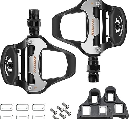 KOOTU Bike Pedals, Clipless Road Bike Pedals and Cleats for Look Keo System, Aluminum Alloy Pedals Suitable for Road Bike Mountain Bike Spin Bike