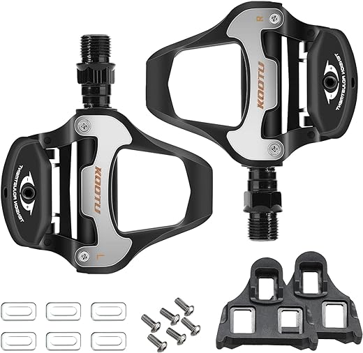 KOOTU Bike Pedals, Clipless Road Bike Pedals and Cleats for Look Keo System, Aluminum Alloy Pedals Suitable for Road Bike Mountain Bike Spin Bike