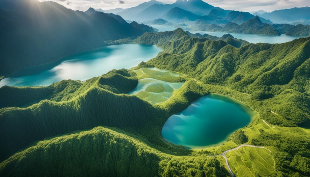 猪苗代湖と磐梯山の風景