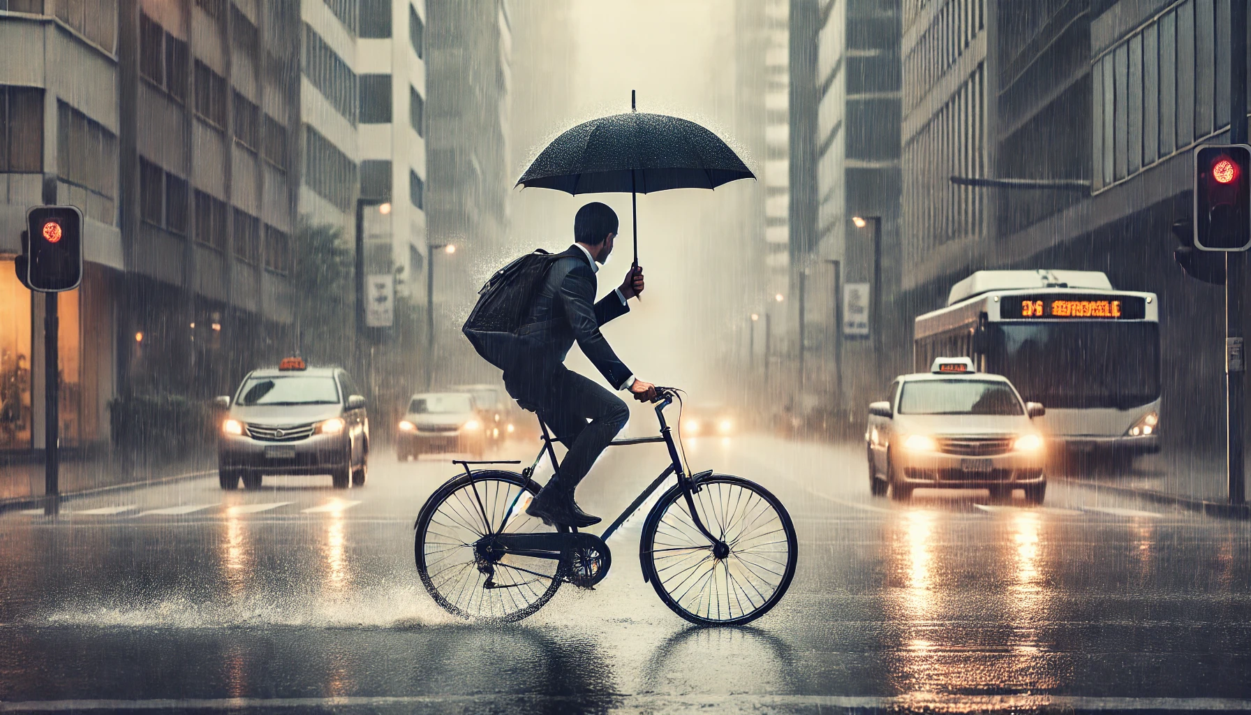 自転車かさをさしながら